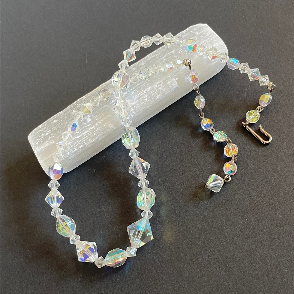 Vintage 1950's Aurora Borealis Crystal Beaded Chocker Necklace